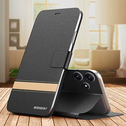 Leather Case Stands Flip Cover Holder TB1 for Xiaomi Redmi 12 5G Black