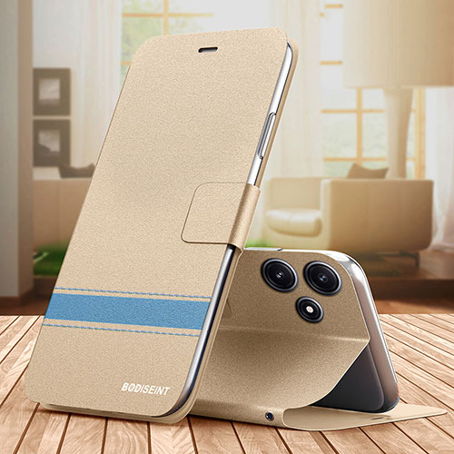 Leather Case Stands Flip Cover Holder TB1 for Xiaomi Redmi 12 5G Gold