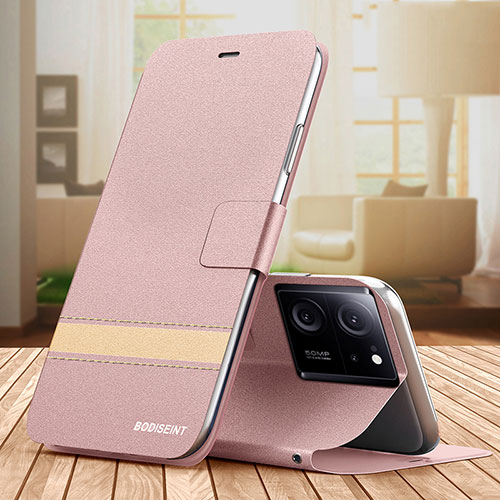 Leather Case Stands Flip Cover Holder TB1 for Xiaomi Redmi K60 Ultra 5G Rose Gold