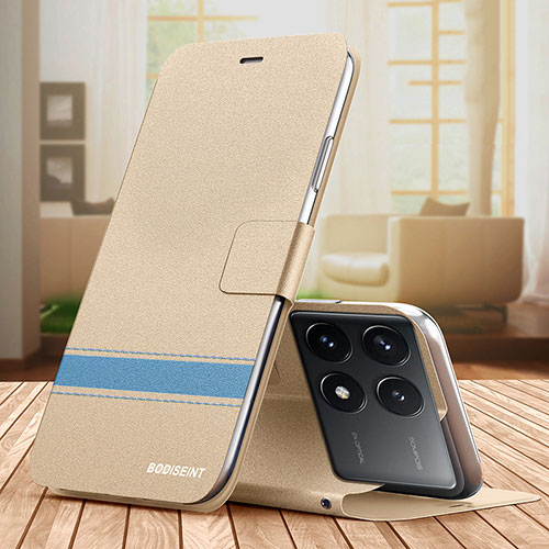 Leather Case Stands Flip Cover Holder TB1 for Xiaomi Redmi K70 5G Gold