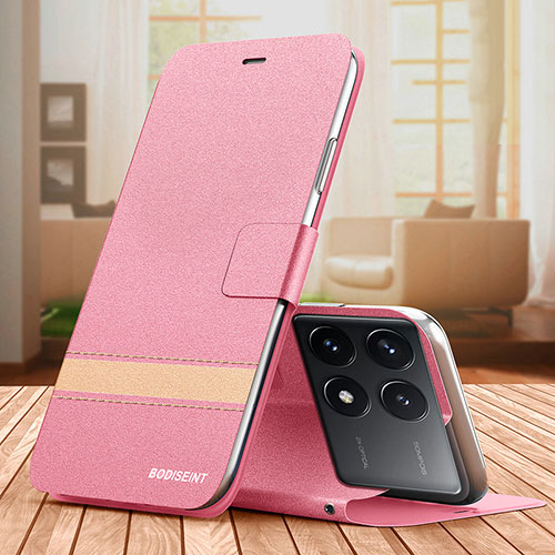 Leather Case Stands Flip Cover Holder TB1 for Xiaomi Redmi K70 5G Hot Pink