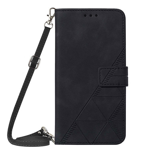 Leather Case Stands Flip Cover Holder Y01B for Apple iPhone 15 Plus Black