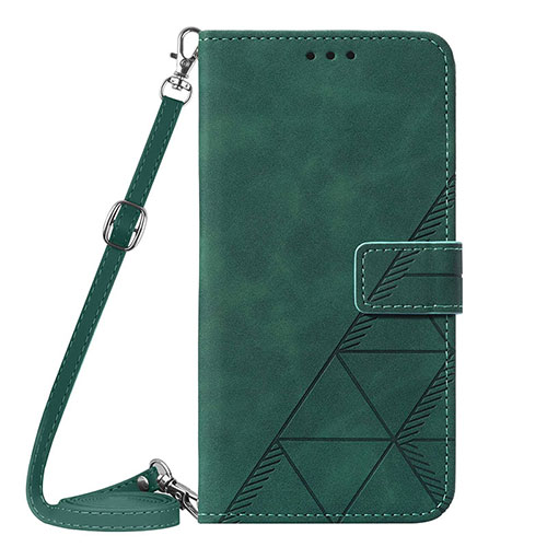 Leather Case Stands Flip Cover Holder Y01B for Apple iPhone 15 Plus Green