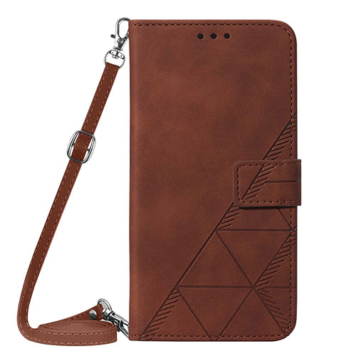 Leather Case Stands Flip Cover Holder Y01B for Apple iPhone 15 Pro Max Brown