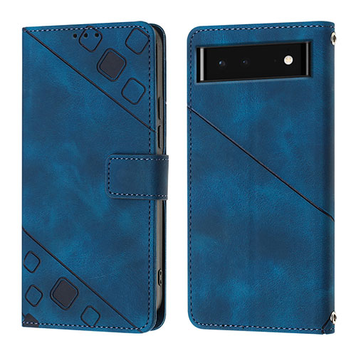 Leather Case Stands Flip Cover Holder Y01B for Google Pixel 6 5G Blue