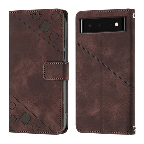 Leather Case Stands Flip Cover Holder Y01B for Google Pixel 6 5G Brown