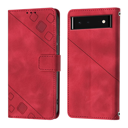 Leather Case Stands Flip Cover Holder Y01B for Google Pixel 6 5G Red