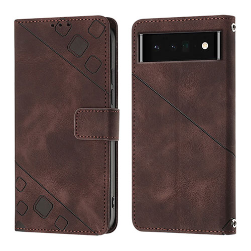 Leather Case Stands Flip Cover Holder Y01B for Google Pixel 6 Pro 5G Brown