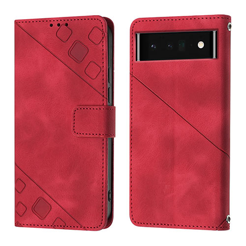 Leather Case Stands Flip Cover Holder Y01B for Google Pixel 6 Pro 5G Red