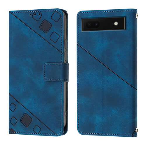 Leather Case Stands Flip Cover Holder Y01B for Google Pixel 6a 5G Blue