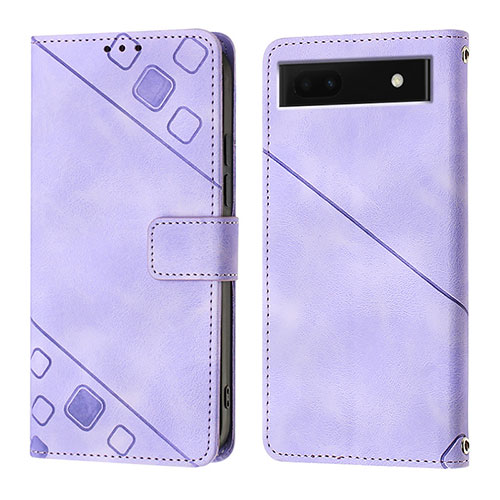 Leather Case Stands Flip Cover Holder Y01B for Google Pixel 6a 5G Purple