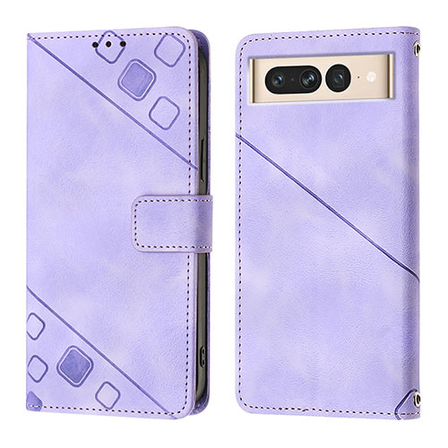 Leather Case Stands Flip Cover Holder Y01B for Google Pixel 7 Pro 5G Purple