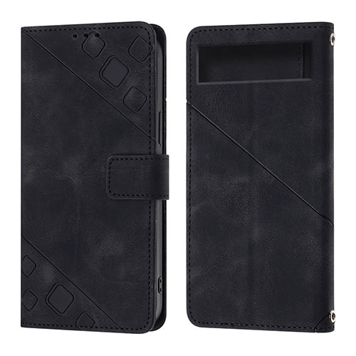 Leather Case Stands Flip Cover Holder Y01B for Google Pixel 7a 5G Black