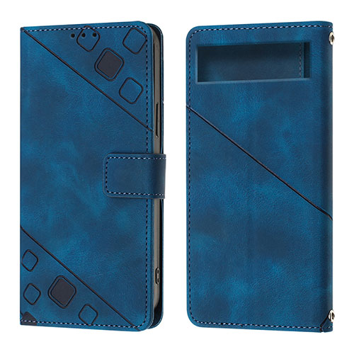 Leather Case Stands Flip Cover Holder Y01B for Google Pixel 7a 5G Blue