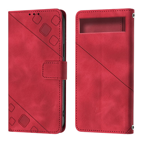 Leather Case Stands Flip Cover Holder Y01B for Google Pixel 7a 5G Red