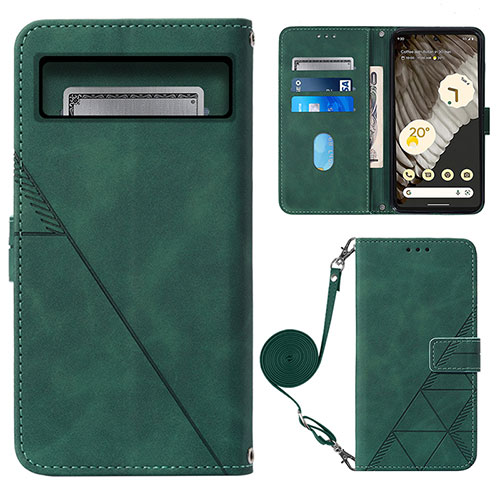 Leather Case Stands Flip Cover Holder Y01B for Google Pixel 8 5G Green