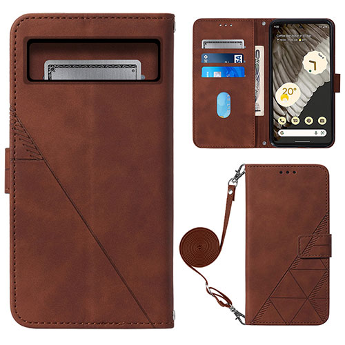 Leather Case Stands Flip Cover Holder Y01B for Google Pixel 8 Pro 5G Brown