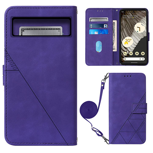 Leather Case Stands Flip Cover Holder Y01B for Google Pixel 8 Pro 5G Purple