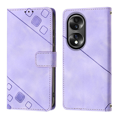 Leather Case Stands Flip Cover Holder Y01B for Huawei Honor 70 5G Purple