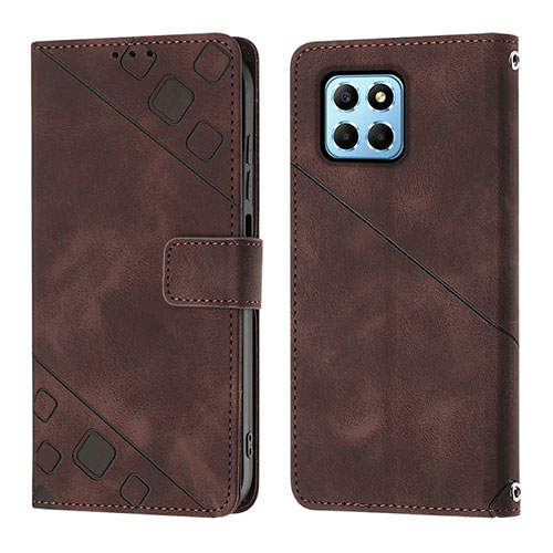 Leather Case Stands Flip Cover Holder Y01B for Huawei Honor 70 Lite 5G Brown