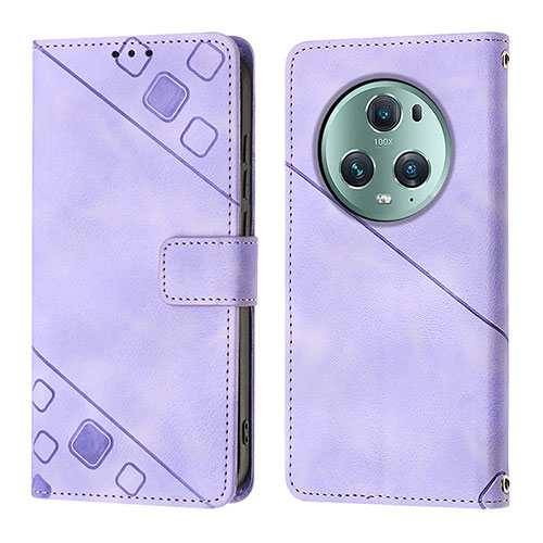 Leather Case Stands Flip Cover Holder Y01B for Huawei Honor Magic5 Pro 5G Purple