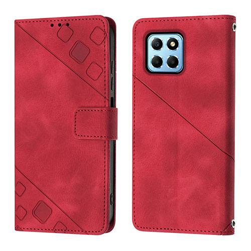 Leather Case Stands Flip Cover Holder Y01B for Huawei Honor X6 5G Red