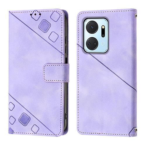 Leather Case Stands Flip Cover Holder Y01B for Huawei Honor X7a Purple