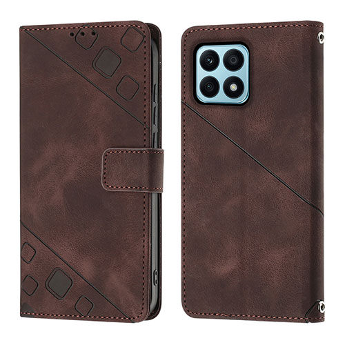 Leather Case Stands Flip Cover Holder Y01B for Huawei Honor X8a 4G Brown