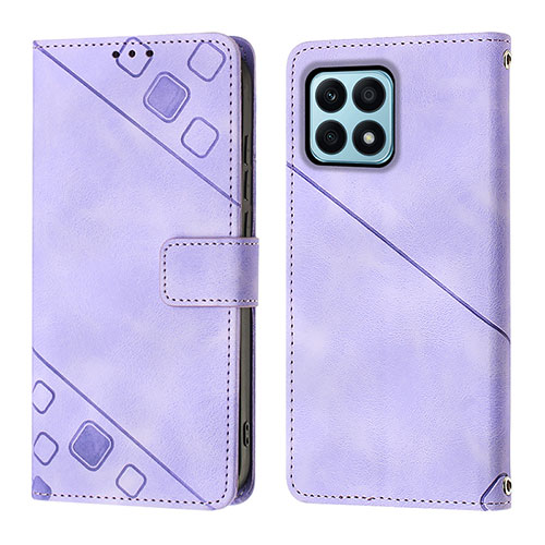 Leather Case Stands Flip Cover Holder Y01B for Huawei Honor X8a 4G Purple