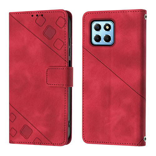 Leather Case Stands Flip Cover Holder Y01B for Huawei Honor X8a 5G Red