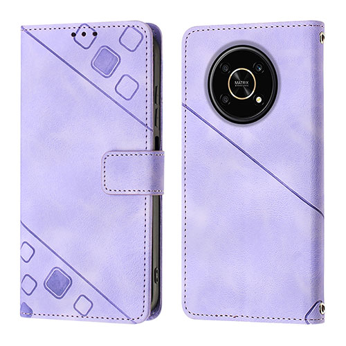 Leather Case Stands Flip Cover Holder Y01B for Huawei Honor X9 5G Purple