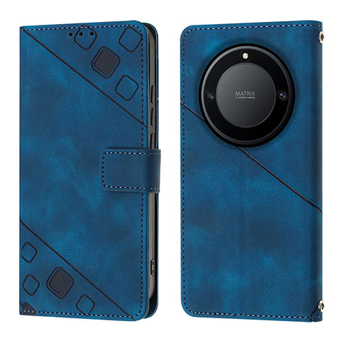 Leather Case Stands Flip Cover Holder Y01B for Huawei Honor X9a 5G Blue