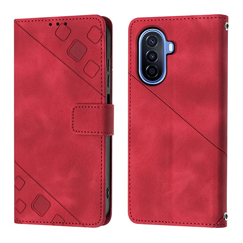 Leather Case Stands Flip Cover Holder Y01B for Huawei Nova Y70 Plus Red