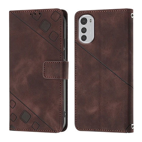 Leather Case Stands Flip Cover Holder Y01B for Motorola Moto E32 Brown