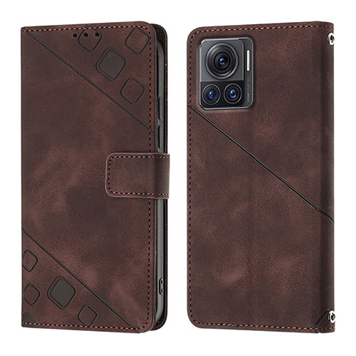 Leather Case Stands Flip Cover Holder Y01B for Motorola Moto Edge X30 Pro 5G Brown