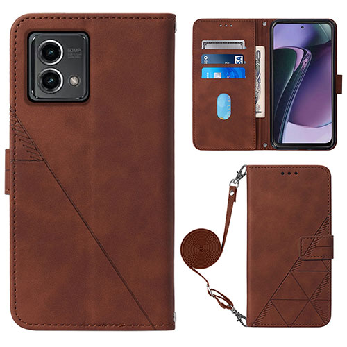 Leather Case Stands Flip Cover Holder Y01B for Motorola Moto G Stylus (2023) 4G Brown