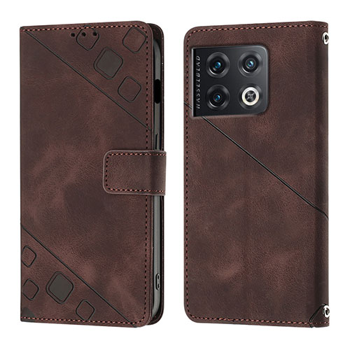 Leather Case Stands Flip Cover Holder Y01B for OnePlus 10 Pro 5G Brown