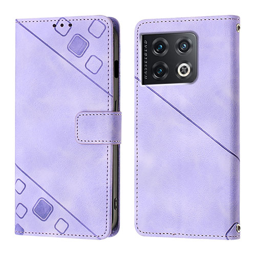 Leather Case Stands Flip Cover Holder Y01B for OnePlus 10 Pro 5G Purple