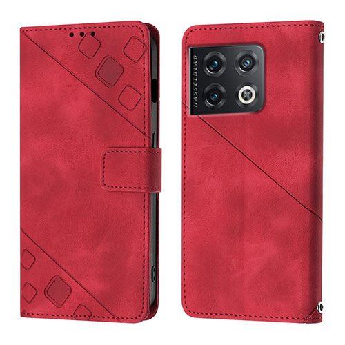 Leather Case Stands Flip Cover Holder Y01B for OnePlus 10 Pro 5G Red