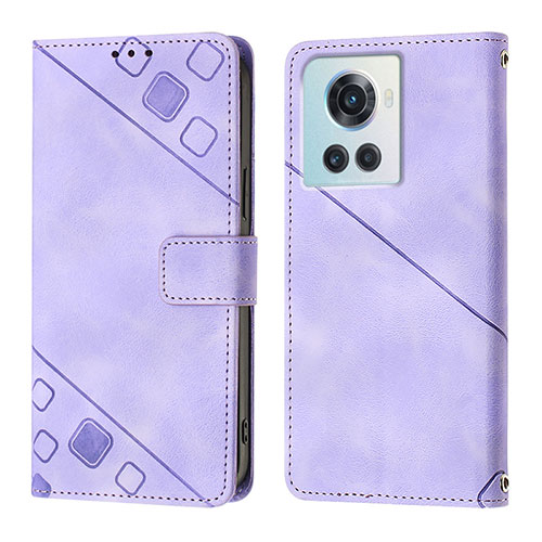 Leather Case Stands Flip Cover Holder Y01B for OnePlus 10R 5G Purple