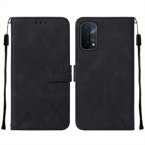 Leather Case Stands Flip Cover Holder Y01B for Oppo A54 5G Black