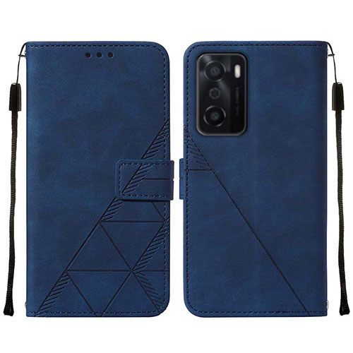 Leather Case Stands Flip Cover Holder Y01B for Oppo A55S 5G Blue