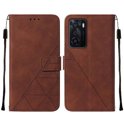 Leather Case Stands Flip Cover Holder Y01B for Oppo A55S 5G Brown