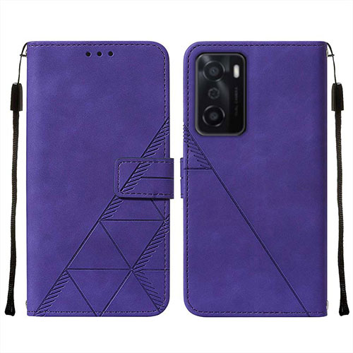 Leather Case Stands Flip Cover Holder Y01B for Oppo A55S 5G Purple