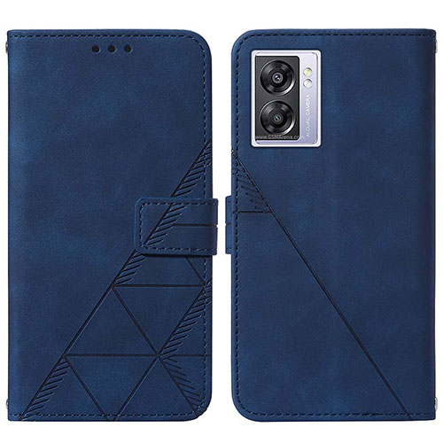 Leather Case Stands Flip Cover Holder Y01B for Oppo A77 5G Blue