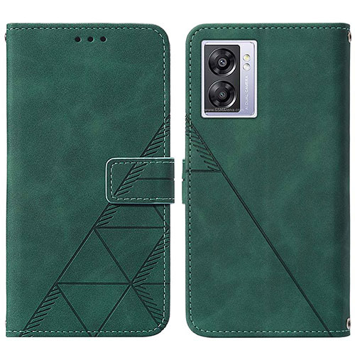 Leather Case Stands Flip Cover Holder Y01B for Oppo A77 5G Green