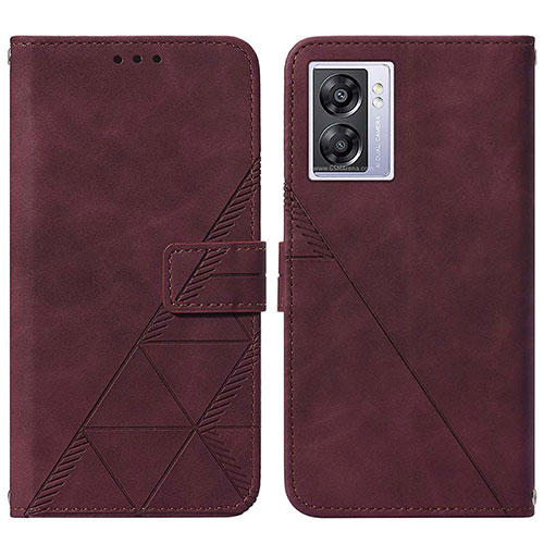 Leather Case Stands Flip Cover Holder Y01B for Oppo A77 5G Red Wine
