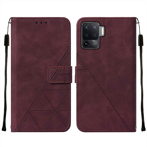 Leather Case Stands Flip Cover Holder Y01B for Oppo A94 4G Red Wine