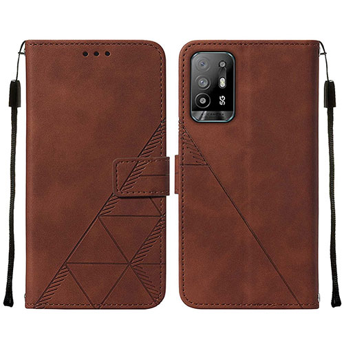 Leather Case Stands Flip Cover Holder Y01B for Oppo A95 5G Brown