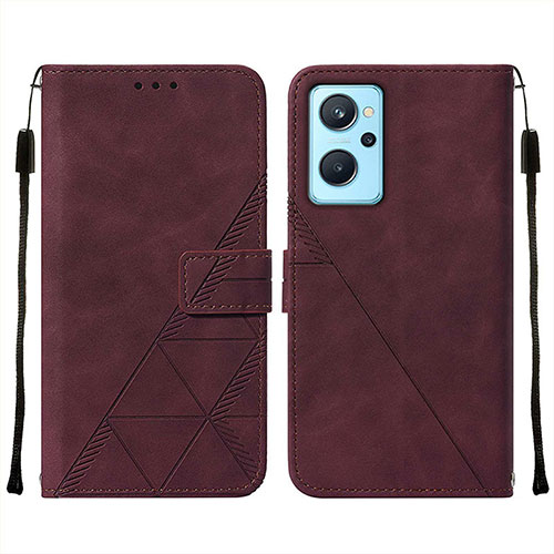 Leather Case Stands Flip Cover Holder Y01B for Oppo A96 4G Red Wine